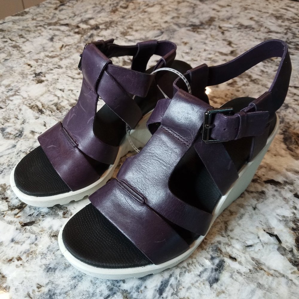Ecco Purple Leather Upper Wedge Sandals